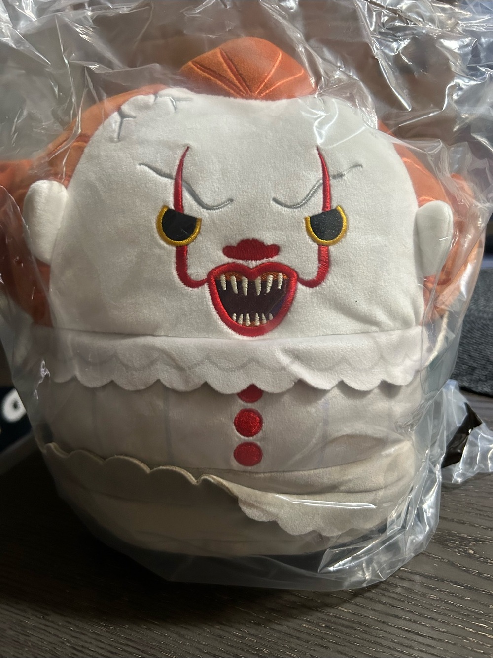 Pennywise Squishmallows White and Orange Clown Plush - Embroidered Horror Face